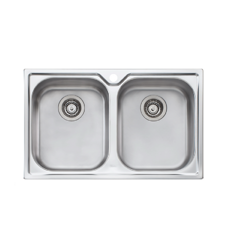 Oliveri Diaz Double Bowl Sink 750mm Topmount (Incl Chopping Board AC15, Colander AC18 & Tray AC33) Stainless Steel DZ163