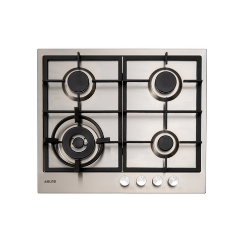 Euro Appliance Cooktop 60cm 4 Burner Gas + Wok burner + Cast + Front knobs + FFD Stainless Steel E60CTWX