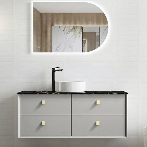 Otti Boston Wall Hung Vanity 1200mm (2 O'Clock Taphole) Light Grey / Empire Black Top BS1200LGST-EB-2TH