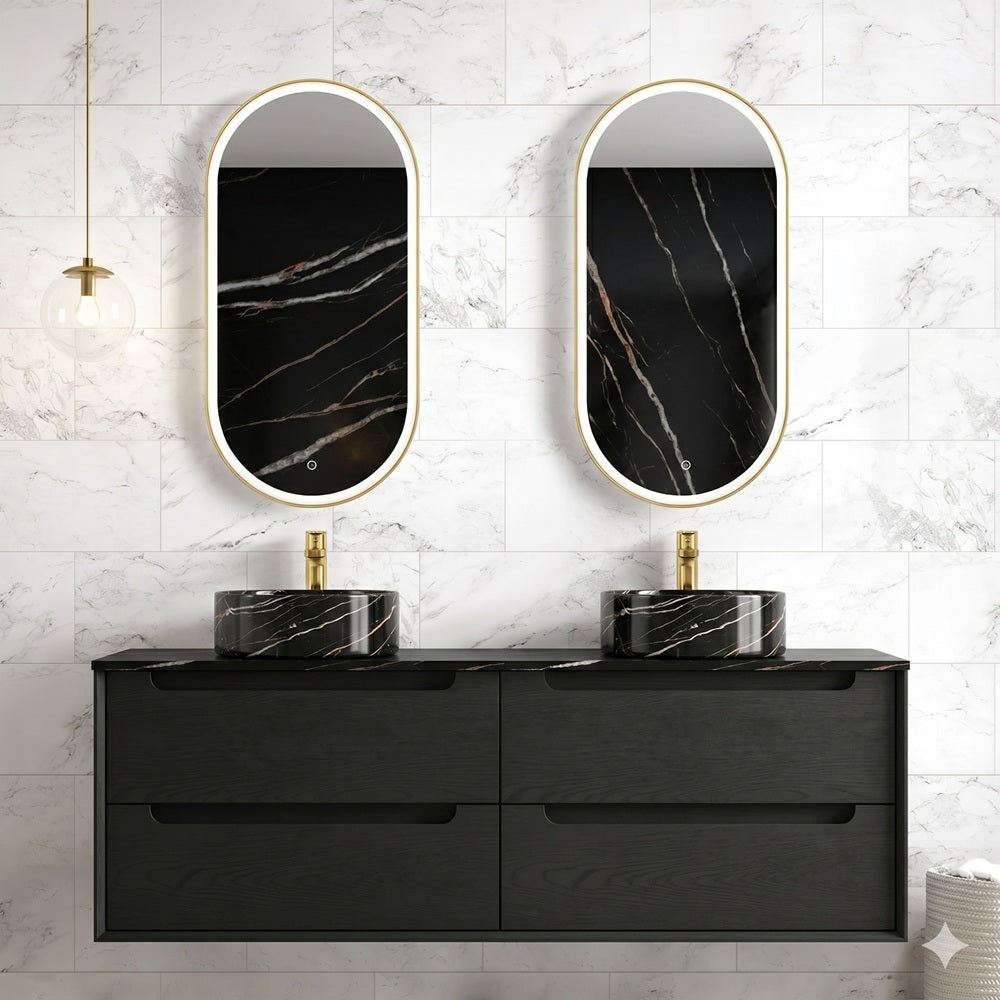 Otti Byron Wall Hung Vanity 1500mm (12 O'Clock Taphole) Black Oak / Empire Black Top BY1500BST-EB-12TH