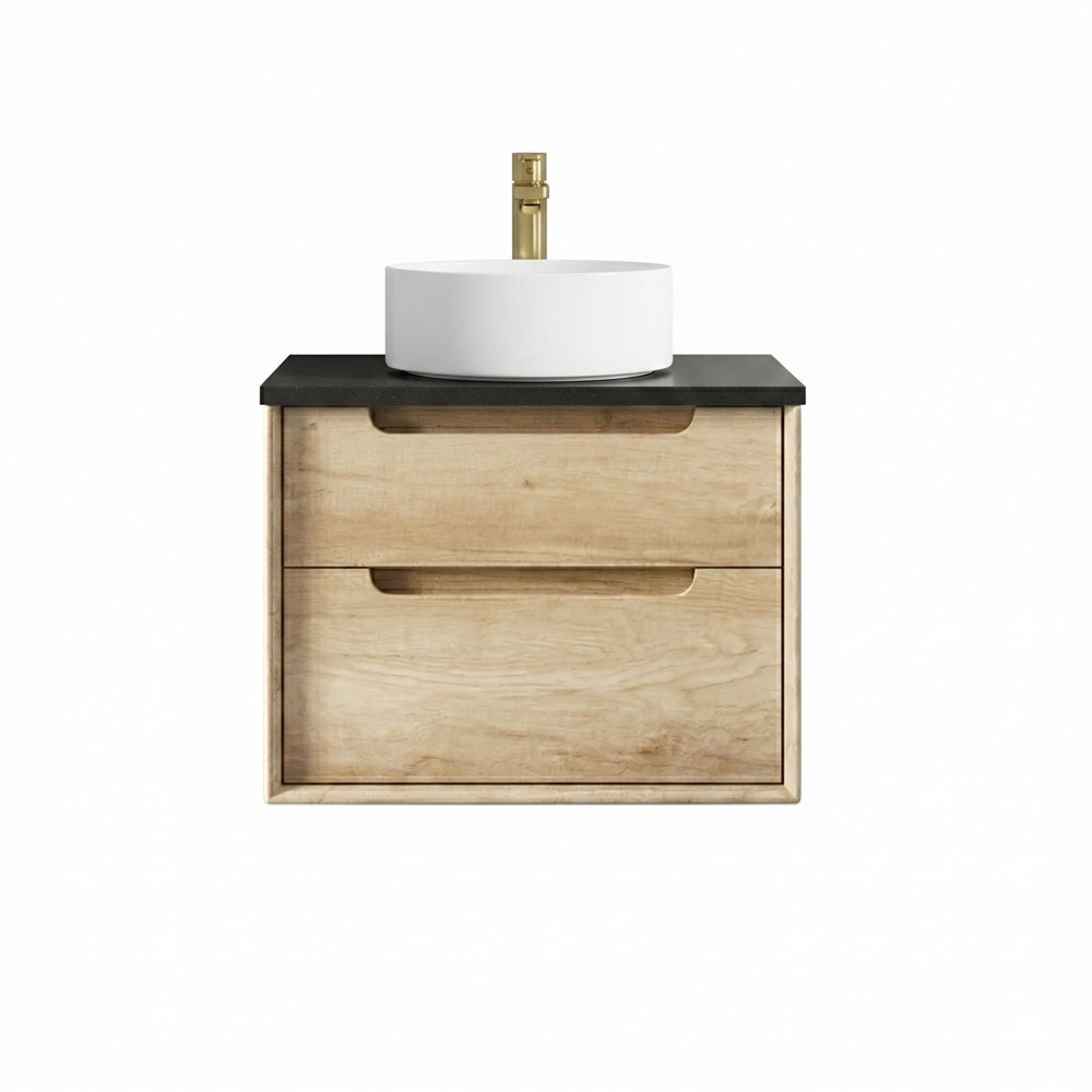 Otti Byron Wall Hung Vanity 600mm (No Taphole) Natural Oak / Empire Black Top BY600NST-EB-NTH
