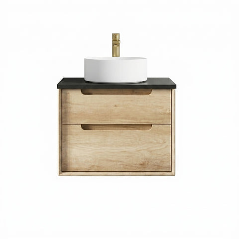 Otti Byron Wall Hung Vanity 600mm (No Taphole) Natural Oak / Empire Black Top BY600NST-EB-NTH