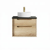 Otti Byron Wall Hung Vanity 600mm (10 O'Clock Taphole) Natural Oak / Empire Black Top BY600NST-EB-10TH