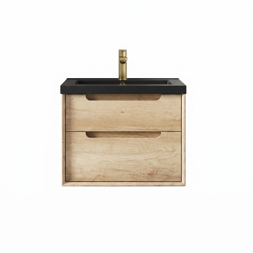 Otti Byron Wall Hung Vanity 600mm w/ Undermount Basin Natural Oak / Empire Black Top BY600NST-EB-UB