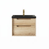 Otti Byron Wall Hung Vanity 600mm w/ Undermount Basin Natural Oak / Empire Black Top BY600NST-EB-UB