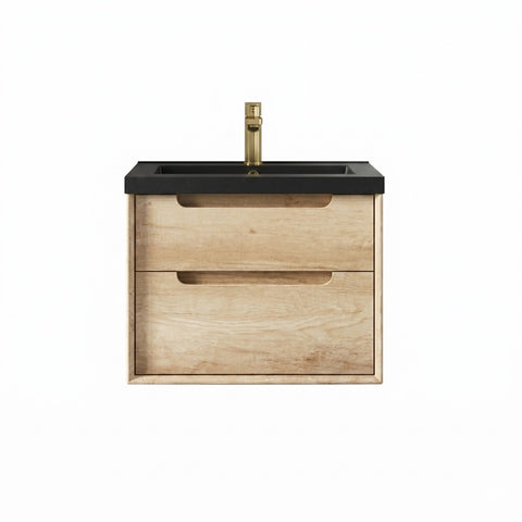 Otti Byron Wall Hung Vanity 600mm w/ Undermount Basin Natural Oak / Empire Black Top BY600NST-EB-UB