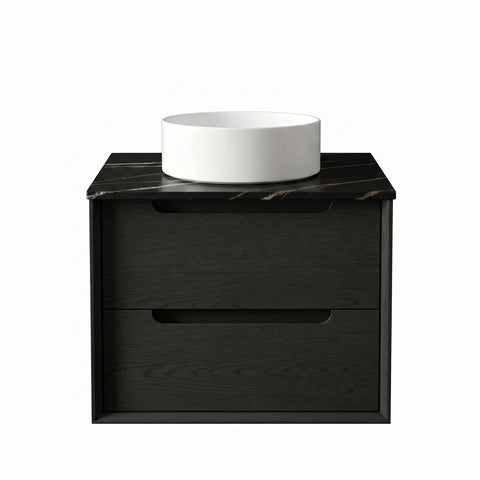 Otti Byron Wall Hung Vanity 600mm (No Taphole) Black Oak / Empire Black Top BY600BST-EB-NTH