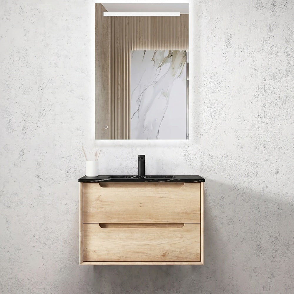 Otti Byron Wall Hung Vanity 750mm w/ Undermount Basin Natural Oak / Empire Black Top BY750NST-EB-UB
