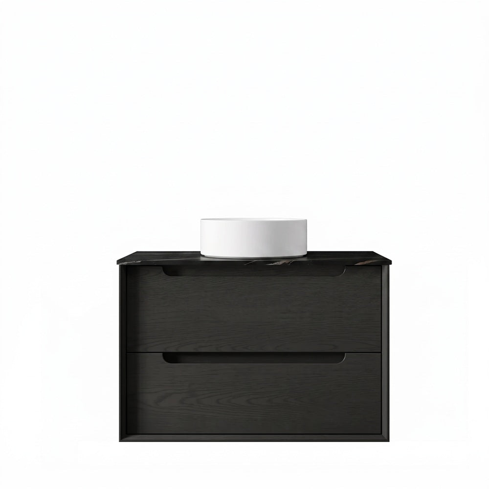 Otti Byron Wall Hung Vanity 750mm (No Taphole) Black Oak / Empire Black Top BY750BST-EB-NTH