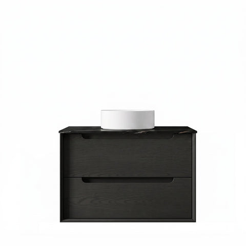 Otti Byron Wall Hung Vanity 750mm (10 O'Clock Taphole) Black Oak / Empire Black Top BY750BST-EB-10TH