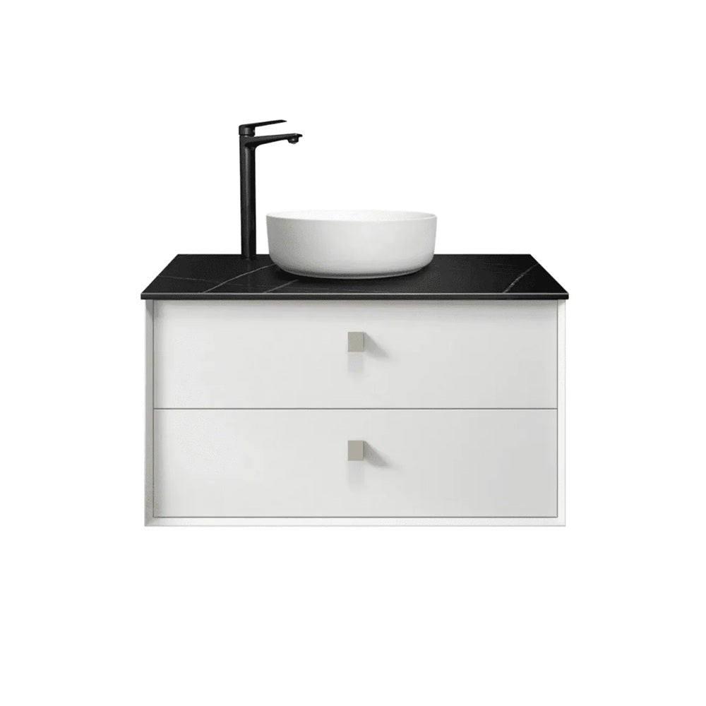 Otti Boston Wall Hung Vanity 900mm (10 O'Clock Taphole) Satin White / Empire Black Top BS900WST-EB-10TH