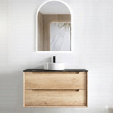 Otti Byron Wall Hung Vanity 900mm (10 O'Clock Taphole) Natural Oak / Empire Black Top BY900NST-EB-10TH