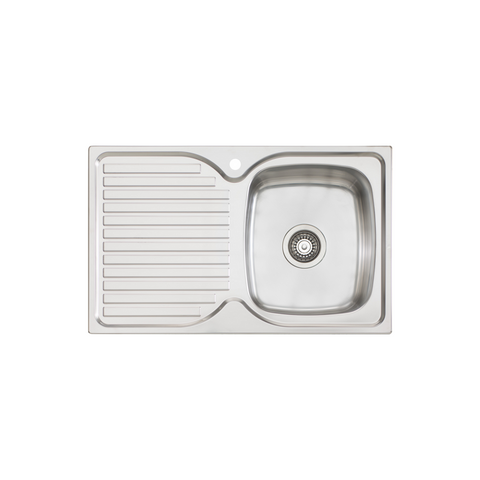 Oliveri Endeavour Single Bowl Sink & Drainer 770mm Topmount (Right Hand Bowl) Stainless Steel EE22