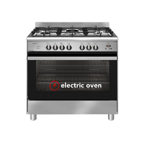Emilia Freestanding Oven 90cm Dual Fuel cooker, 5 Gas burners, Electric Oven Stainless Steel EM965GE