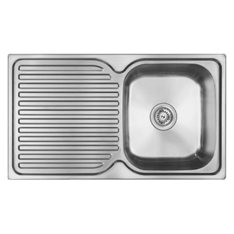 Abey Entry Sink Single Bowl 840x480mm Topmount Right Bowl 1 Taphole with Drainer EN100R