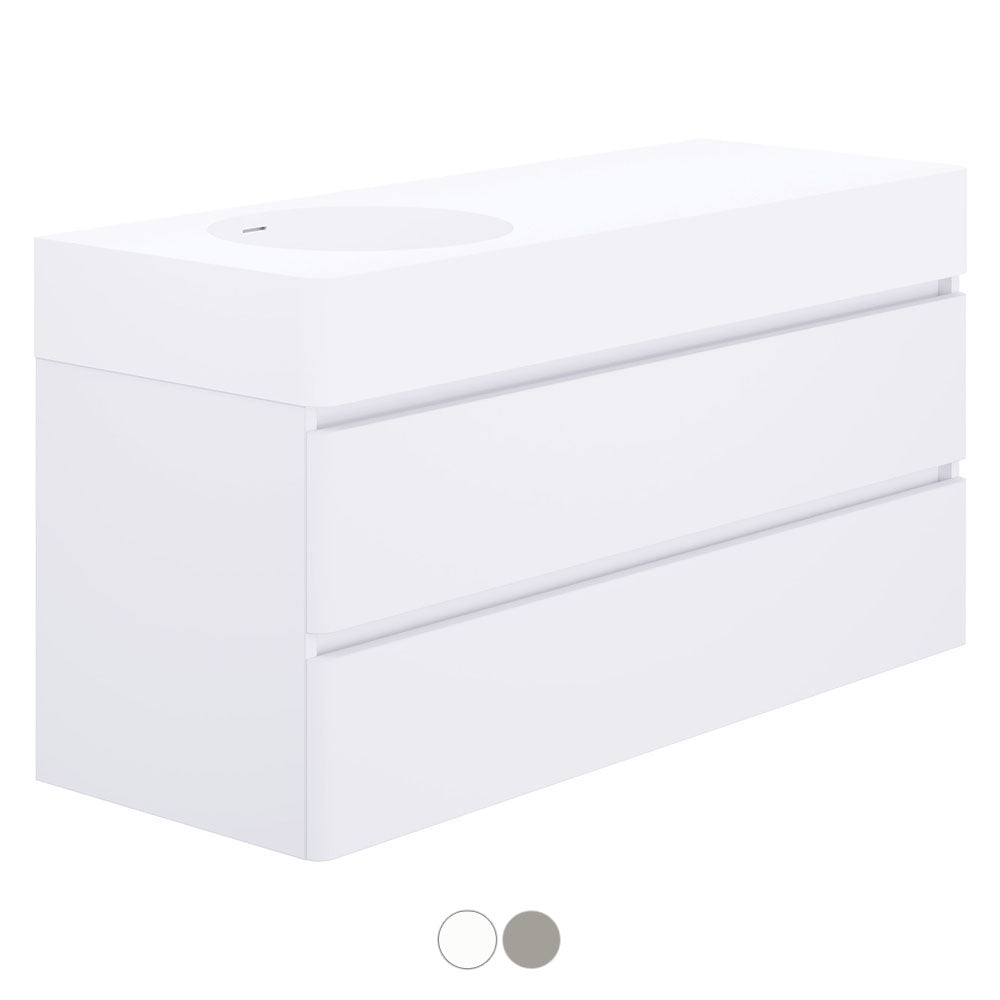 Fienza Encanto Wall Hung Vanity w/ Left Bowl Basin 1200x450x610mm White EN120WL