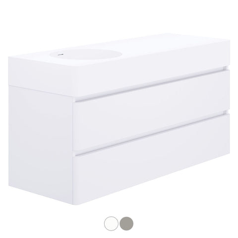 Fienza Encanto Wall Hung Vanity w/ Left Bowl Basin 1200x450x610mm White EN120WL