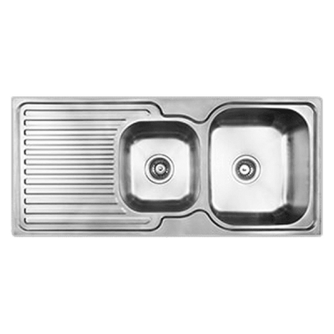 Abey Entry Sink Double Bowl 1080x480mm Topmount Right Bowl 1 Taphole with Drainer Stainless Steel EN175R
