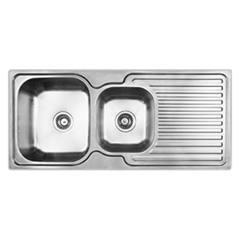 Abey Entry Sink Double Bowl 1080x480mm Topmount Left Bowl 1 Taphole with Drainer Stainless Steel EN175L