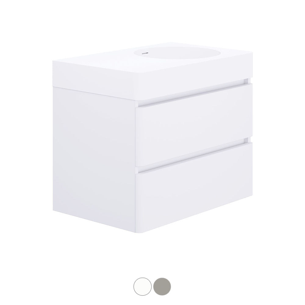 Fienza Encanto Wall Hung Vanity w/ Right Bowl Basin 700x450x610mm White EN70WR