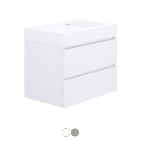 Fienza Encanto Wall Hung Vanity w/ Right Bowl Basin 700x450x610mm White EN70WR