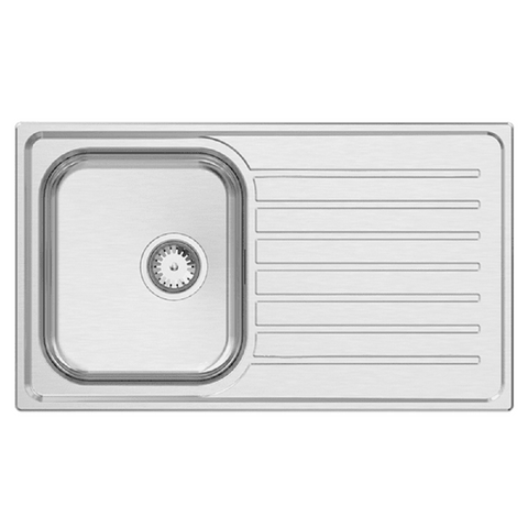 Abey Euronox Sink Single Bowl 860x500mm Topmount Left Bowl 1 Taphole with Drainer Stainless Steel EUA100L