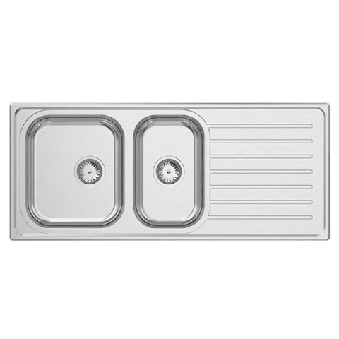 Abey Euronox Sink 1 & 1/2 Bowl 1160x500mm Topmount Right Bowl 1 Taphole with Drainer Stainless Steel EUA180R