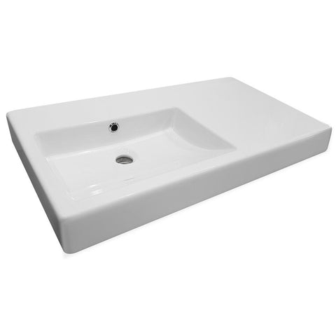 Argent Evo Asymmetric Above Counter Basin 750mm Left Hand Bowl (No Tap Hole) White EV31MUL00