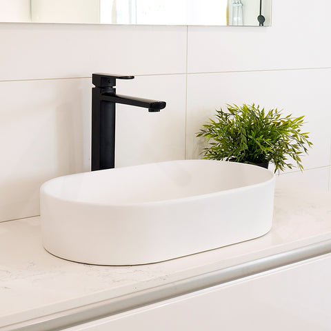 Amelie Deauville Above Counter Pill Basin 520x300x115mm (No Overflow) Matte White BDOKIN520AVB-MW