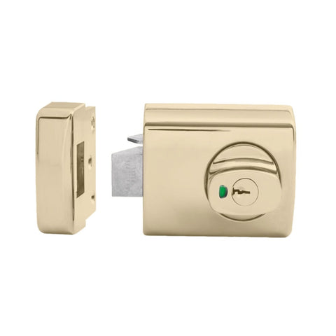 Lockwood 001 with Knob Timber Frame Strike Everbrass 001-1K1EVB