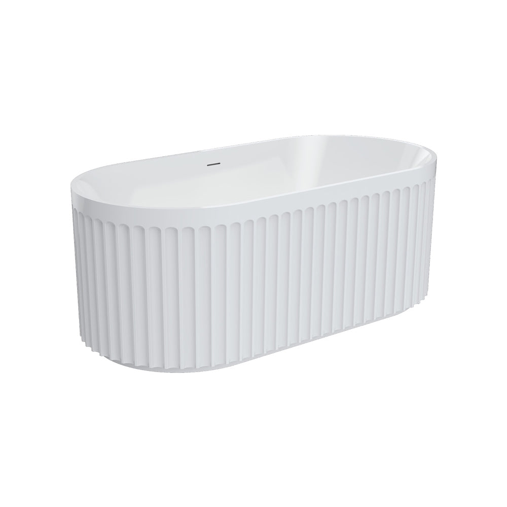 Fienza Eleanor Fluted Freestanding Acrylic Bath 1500mm w/ Overflow Gloss White FR711-1500-OF