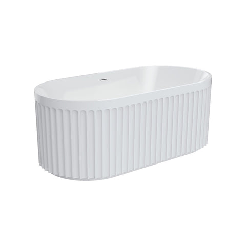 Fienza Eleanor Fluted Freestanding Acrylic Bath 1500mm w/ Overflow Gloss White FR711-1500-OF