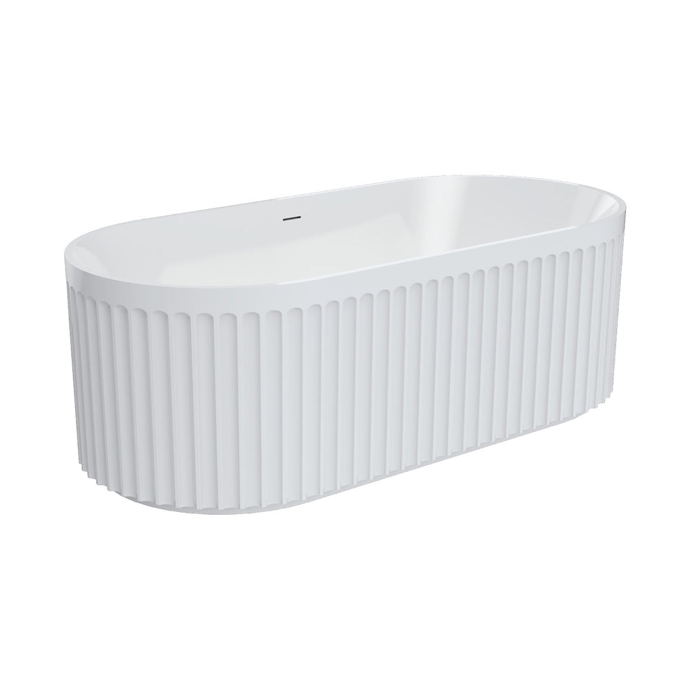 Fienza Eleanor Fluted Freestanding Acrylic Bath 1700mm w/ Overflow Gloss White FR711-1700-OF
