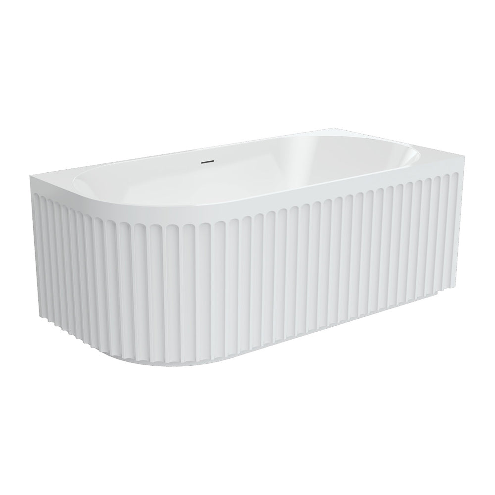 Fienza Eleanor Fluted Corner Bath Acrylic Bath (Left Hand) 1500mm w/ Overflow Gloss White FR713-1500L-OF