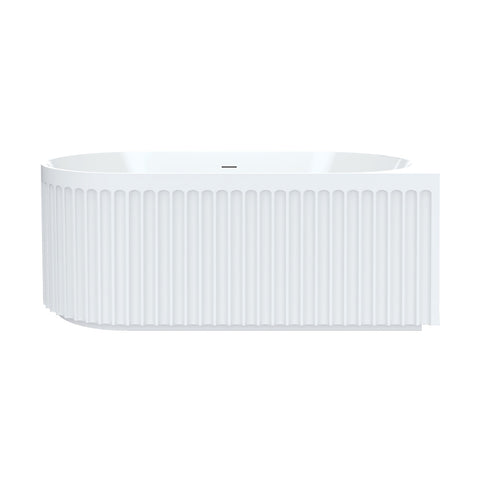 Fienza Eleanor Fluted Corner Bath Acrylic Bath (Left Hand) 1500mm w/ Overflow Gloss White FR713-1500L-OF