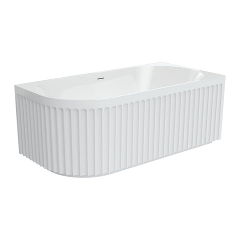Fienza Eleanor Fluted Corner Bath Acrylic Bath (Left Hand) 1500mm w/ Overflow Gloss White FR713-1500L-OF