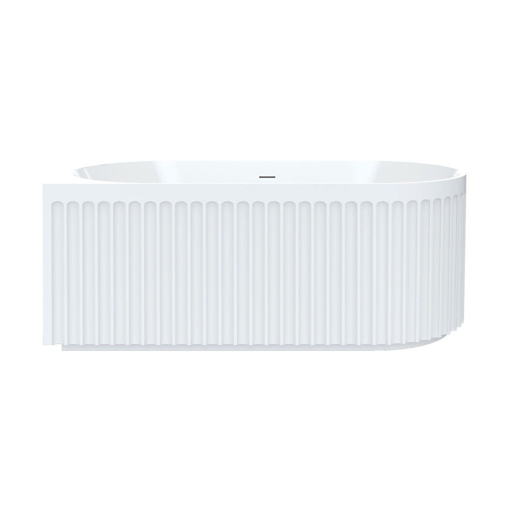 Fienza Eleanor Fluted Corner Bath Acrylic Bath (Right Hand) 1500mm w/ Overflow Gloss White FR713-1500R-OF