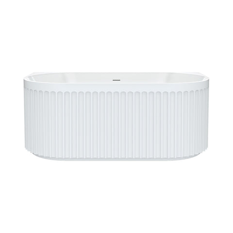 Fienza Eleanor Fluted Back To Wall Acrylic Bath 1500mm w/ Overflow Gloss White FR716-1500-OF