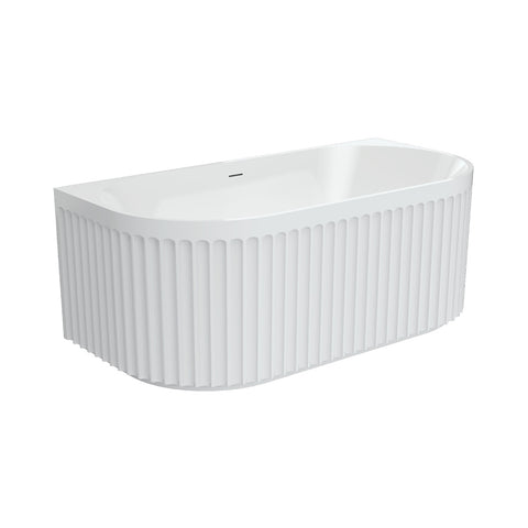 Fienza Eleanor Fluted Back To Wall Acrylic Bath 1500mm w/ Overflow Gloss White FR716-1500-OF
