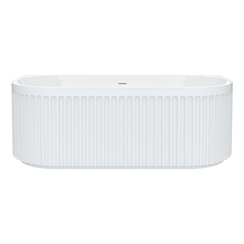 Fienza Eleanor Fluted Back To Wall Acrylic Bath 1700mm w/ Overflow Gloss White FR716-1700-OF