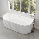 Fienza Eleanor Fluted Back To Wall Acrylic Bath 1700mm w/ Overflow Gloss White FR716-1700-OF