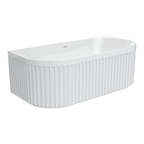 Fienza Eleanor Fluted Back To Wall Acrylic Bath 1700mm w/ Overflow Gloss White FR716-1700-OF