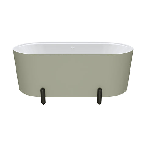 Fienza Aluca Freestanding Bath 1500mm w/ Overflow Matte Olive w/ Matte Black Legs FR88-1500G-B-OF