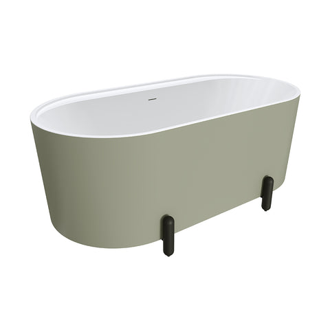 Fienza Aluca Freestanding Bath 1500mm w/ Overflow Matte Olive w/ Matte Black Legs FR88-1500G-B-OF