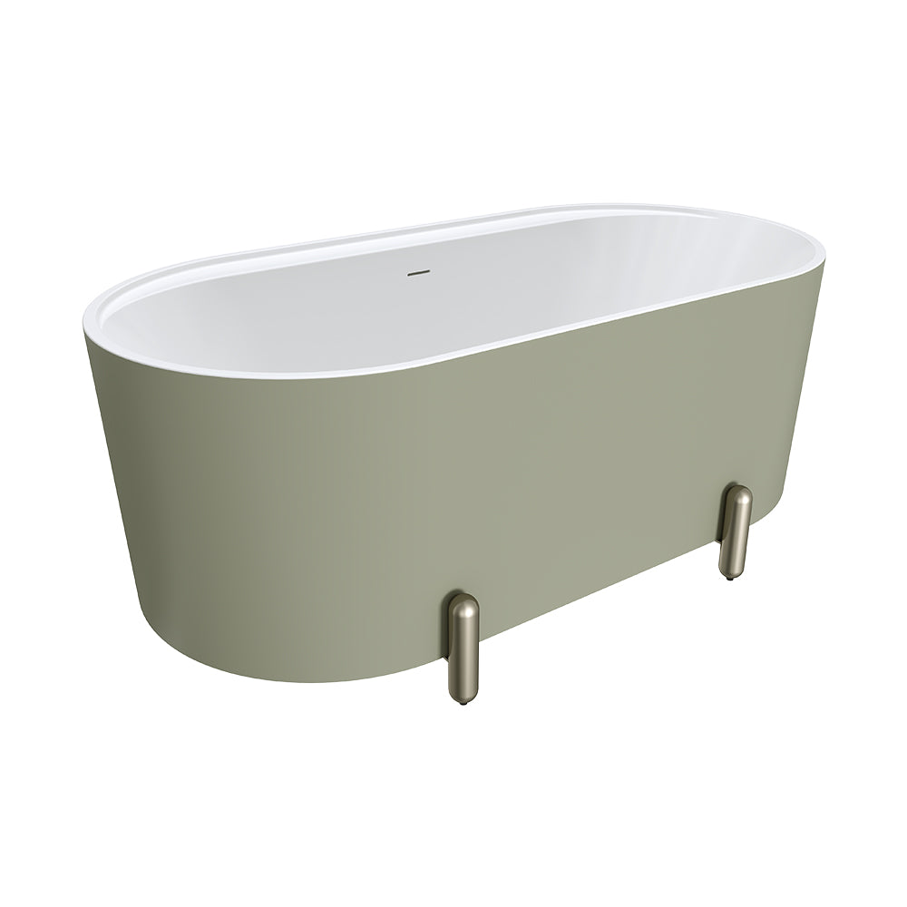 Fienza Aluca Freestanding Bath 1500mm w/ Overflow Matte Olive w/ Brushed Nickel Legs FR88-1500G-BN-OF
