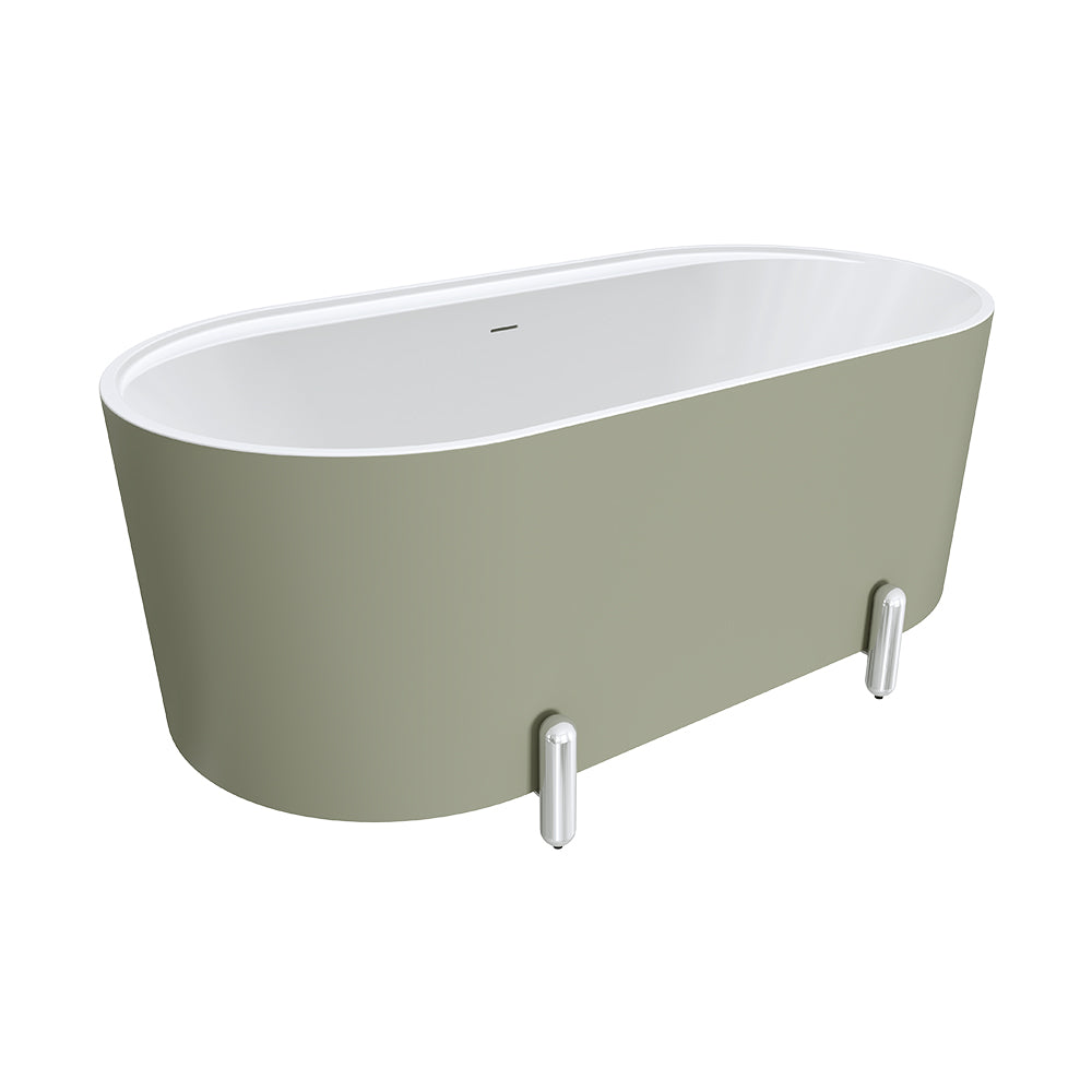 Fienza Aluca Freestanding Bath 1500mm w/ Overflow Matte Olive w/ Chrome Legs FR88-1500G-C-OF