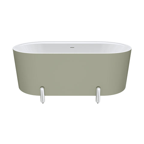 Fienza Aluca Freestanding Bath 1500mm w/ Overflow Matte Olive w/ Chrome Legs FR88-1500G-C-OF