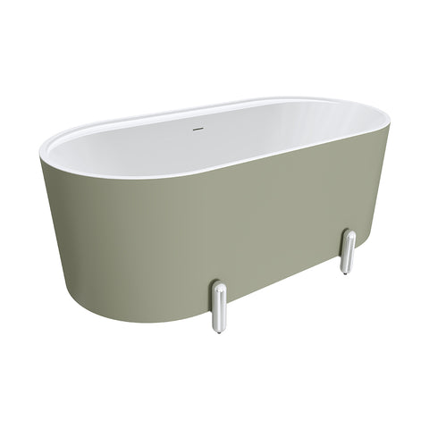 Fienza Aluca Freestanding Bath 1500mm w/ Overflow Matte Olive w/ Chrome Legs FR88-1500G-C-OF