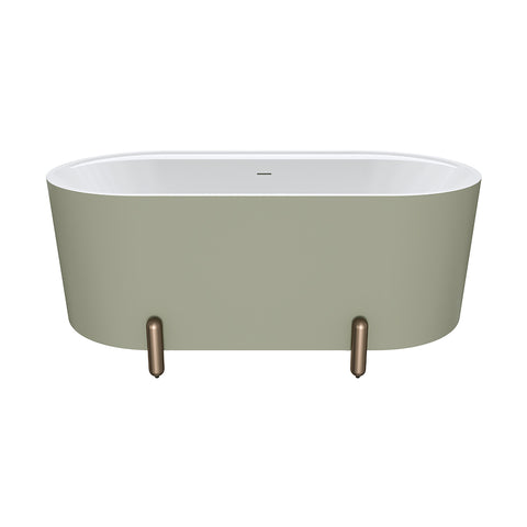 Fienza Aluca Freestanding Bath 1500mm w/ Overflow Matte Olive w/ Brushed Copper Legs FR88-1500G-CO-OF