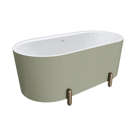 Fienza Aluca Freestanding Bath 1500mm w/ Overflow Matte Olive w/ Brushed Copper Legs FR88-1500G-CO-OF